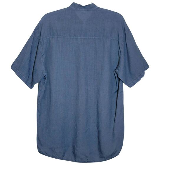 Beslika Blue Chambray Linen Tunic Top Short Sleeve Classic Minimalist Casual L - Picture 6 of 11